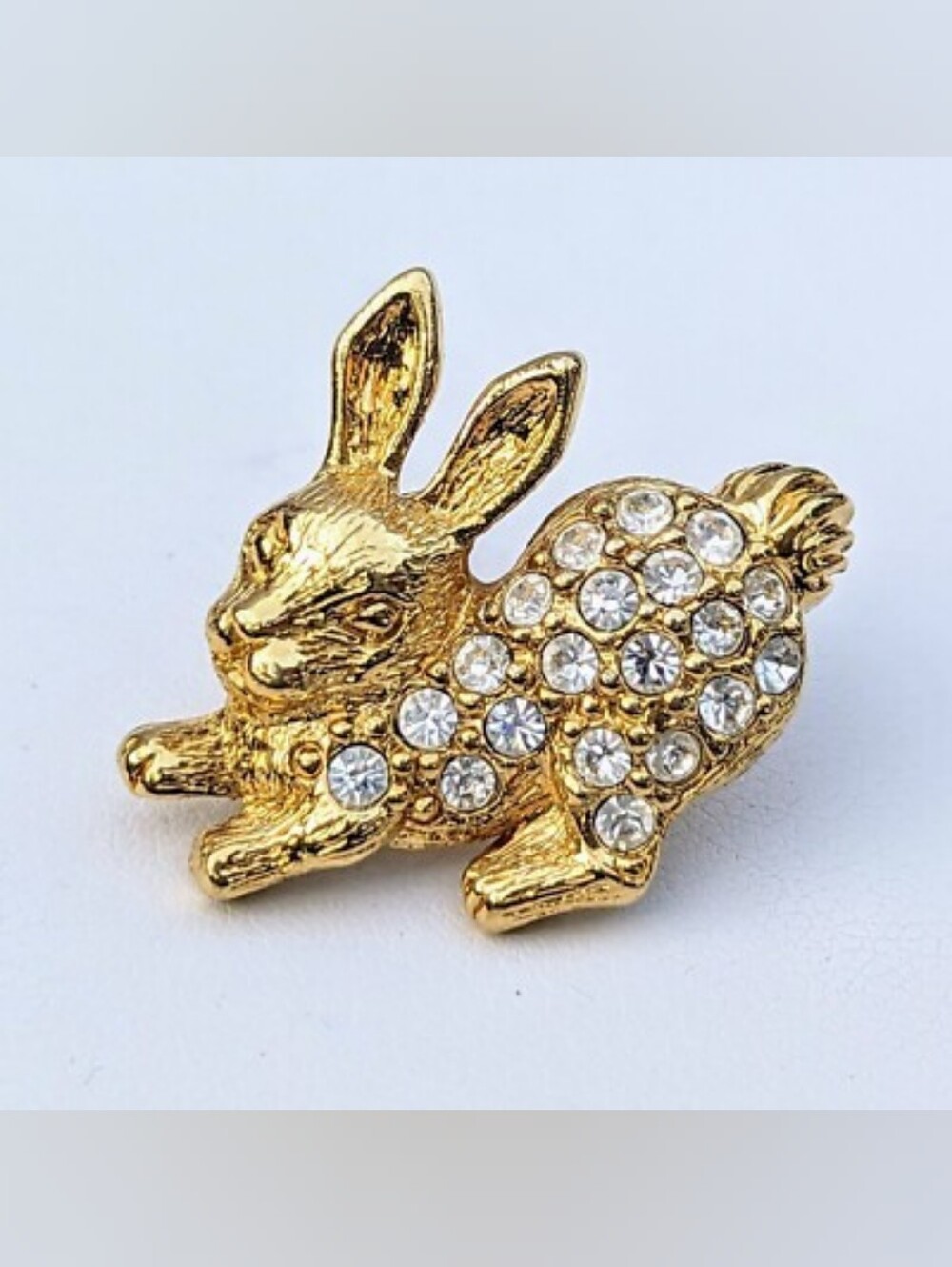 Vintage Avon Bunny Pin Rhinestones & Gold Colored